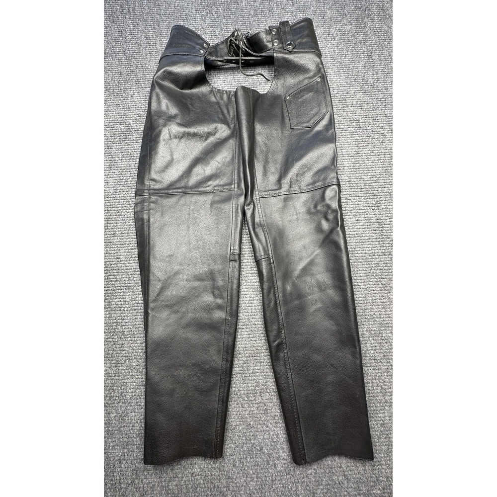 Allstate‎ Leather Chaps Mens Small Black Motorcycle Riding Biker Gear Pants